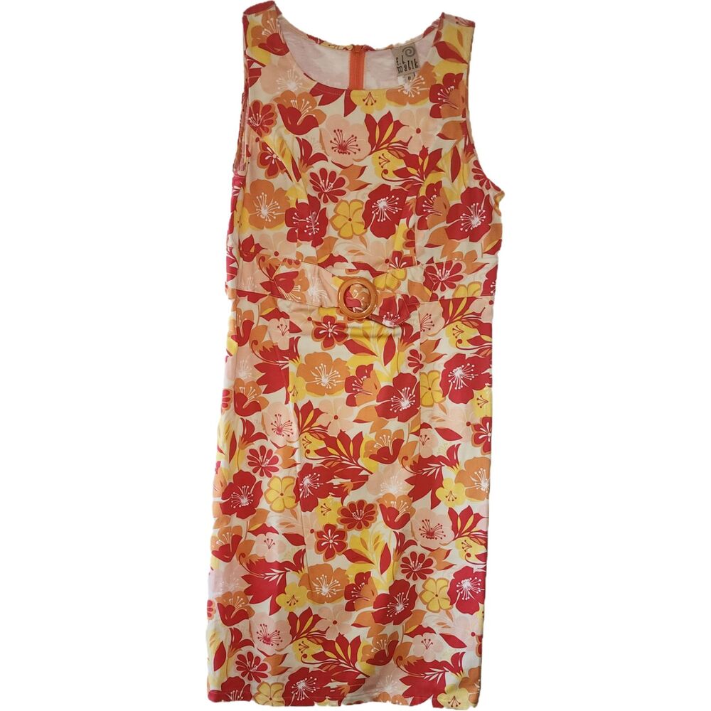 F.L. Malik Bright Floral Sleeveless Knee Length Shift Dress Sz 8